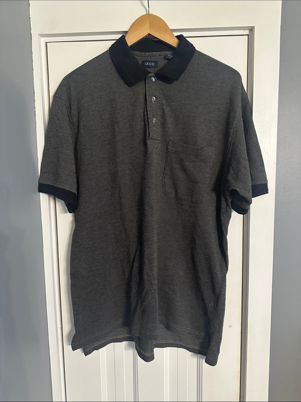 IZOD Men's Textured Knit Polo Shirt Gray Heather Size Large 100% Cotton